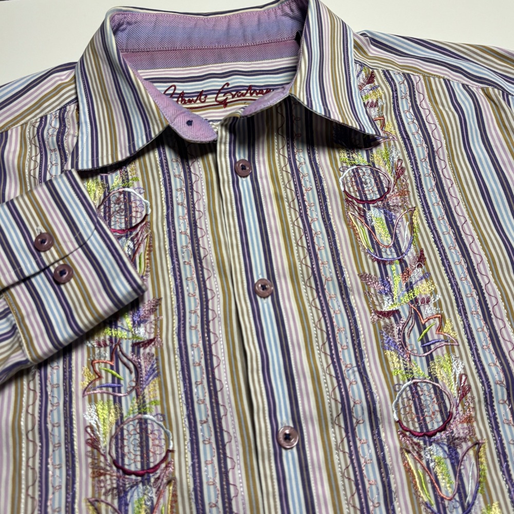 Robert Graham Striped Embroidered Multi Color Long Sleeve Button Down Shirt - Picture 8 of 12